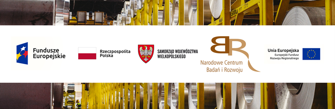 Logotypes of organizations supporting Gränges Konin EU-funded projects, including Fundusze Europejskie, Rzeczpospolita Polska, Samorząd Województwa Wielkopolskiego, Narodowe Centrum Badań i Rozwoju, and Unia Europejska Europejski Fundusz Rozwoju Regionalnego.