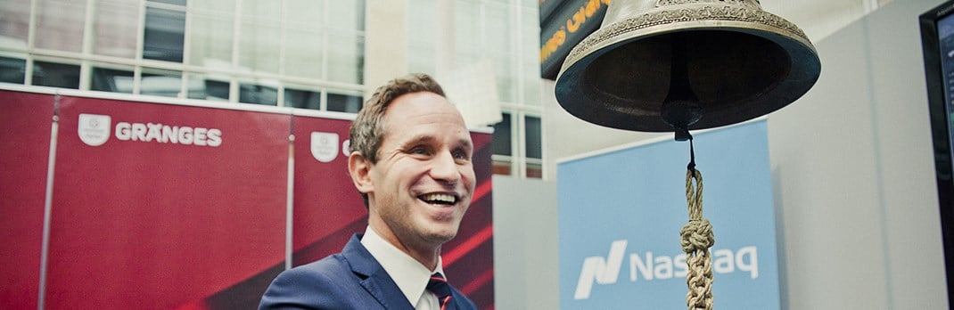 Gränges' CEO Johan Menckel ringing the bell at the IPO at Nasdaq Stockholm in 2014.
