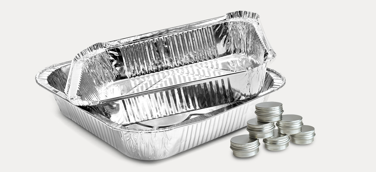 Aluminium food packaging and bottle caps.